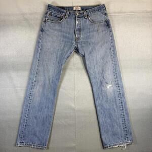 Levis Original 501 Jeans Mens 32x29 Blue Light Wash Straight Leg Button Denim